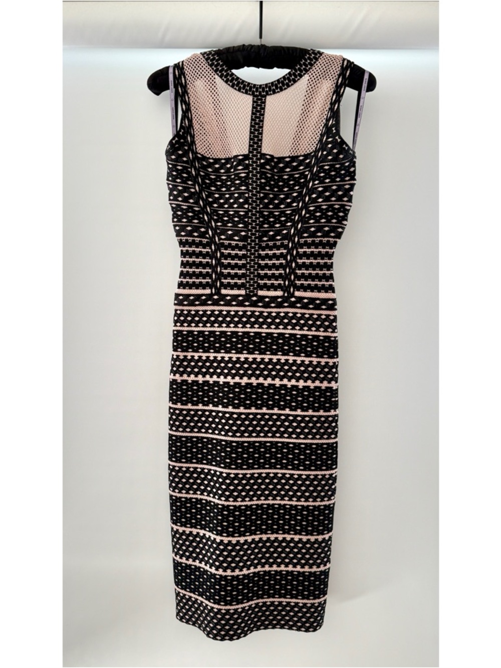 Hervé Léger black/nude mesh bandage midi dress